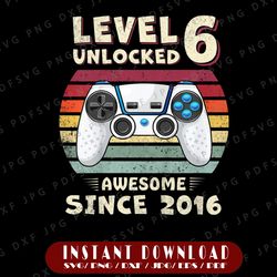 6th birthday png boy level 6 unlocked kids, funny video gamer party birthday png, boys girls 6 years old