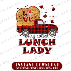 Gnome Vintage Truck Love Being Lunch Lady PNG, Valentines Day Png, Happy Valentines Png, Plaid Red Truck PNG