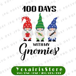 100 days of school svg, funny svg, teacher 100th day shirt, boy girl 100 days with my gnomies svg file for cricut
