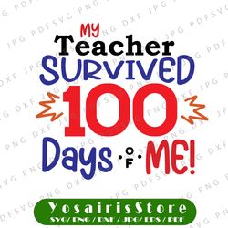 100th day of school svg dxf png, my teacher survived 100 days of me svg, 100 days of school svg svg, hundredth day svg