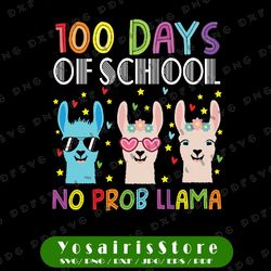 100 days of school svg, no probllama llama 100th day svg png, llama svg, 100th day of school, teacher quote, cricut