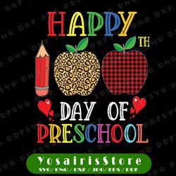 happy 100th day of preschool png, leopard red plaid teacher kids png, 100 days of school png sublimation