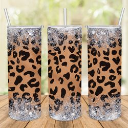 Glitter Tumbler Wrap, leopard wild nature sublimation 20 oz png Tapered, Designs for Straight, digital download Design