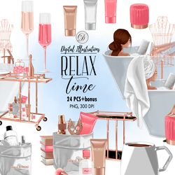 Relax Time Clip Art, PNG, Drawn graphics, Fashion Girl Clipart Bundle, Digital Download