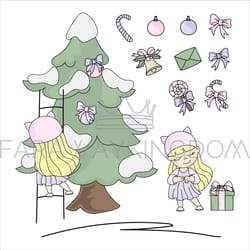 kid christmas set new year cartoon vector illustration set