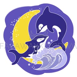 killer whale love cartoon animal vector illustration set