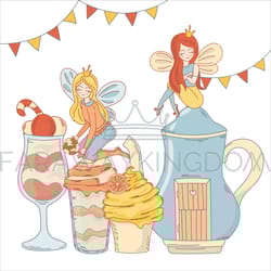 kitchen fairy sweet dessert princess vector illustration set