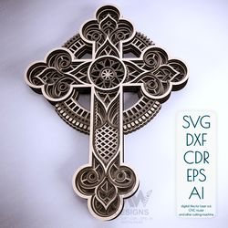 Religious Cross, Layered Laser cut Christian Cross SVG, 3D Cross SVG DXF, Layered Cross, Laser cut Cross - Cr01