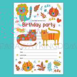 kitten invites birthday cute flat style text banner sketch