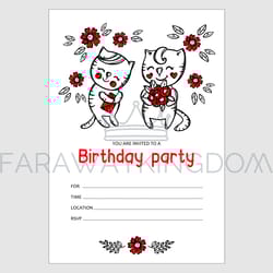 kitten invites birthday cat with flowers cartoon text banner