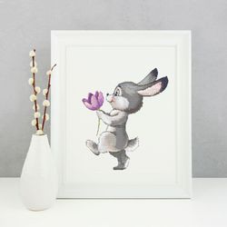 Funny Bunny with spring tulip cross stitch pattern cross stitch chart for home decor and gift Instant download PDF files