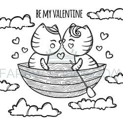 kittens in boat kiss valentine day vector illustration set