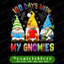 happy 100th day of school png, three gnomes virtual teachers kids png, back to school gnomes png sublimation