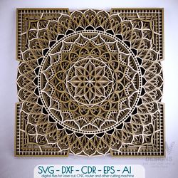 Layered Mandala pattern for cutting machine, Flower mandala svg, 3D Mandala SVG DXF, Layered Mandala svg cut file - M25