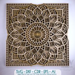Laser cut Mandala svg dxf, Layered Mandala pattern for cutting, 3D Mandala SVG DXF, Layer Mandala svg cut file - M26