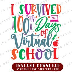 I Survived 100 Days of Virtual School/Teacher SVG/Teacher Shirt/100th Day of School