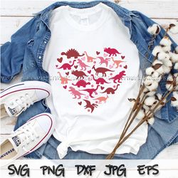 Colored Dinosaur Heart SVG, Valentine Dinosaur SVG, Dinosaur SVG, Valentines Day Shirts svg, Valentine Gift, Kids Shirt