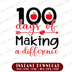 100 Days of Making a Difference svg, 100 Days of School, 100 Days of School, Teacher Png and Svg