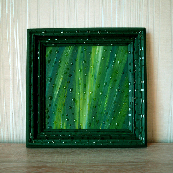 original-acrylic-interior-painting-abstract-minimalism-canvas-wooden-frame-nature-series-green.-water-drops-wall-decor