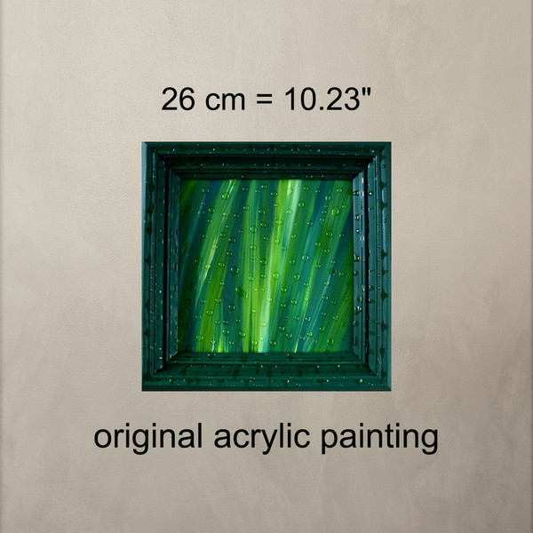 original-acrylic-interior-painting-abstract-minimalism-canvas-wooden-frame-nature-series-green.-water-drops-decor