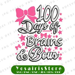 kids 100 days of brains and bows png, girls 100th day of school png, school png, 100th day of school png, brains