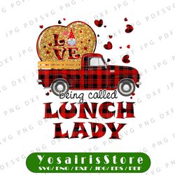 gnome vintage truck love being lunch lady png, valentines day png, happy valentines png, plaid red truck png sublimation