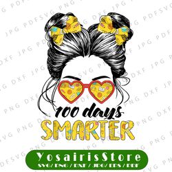 100 days smarter girls messy bun hair png, 100th day of school png, messy bun kid life png, 100th day of school png