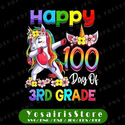 Dabbing Unicorn 100th Day Of School Png, 3rd Grade Girls Teacher Png, Cute Unicorn School Png, Unicorn 100 Days Png