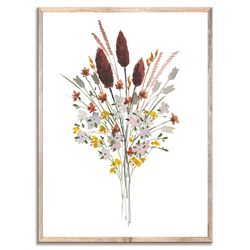 Fall Flowers Art Print Autumn Florals Watercolor Painting Windflowers Bouquet Wall Art Farmhouse Wall Decor
