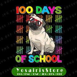 100 days school pug dog png, 100th day of school boys kids png, 100th day of school png, dog design, kid's saying