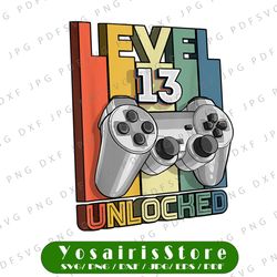 level 13 unlocked png, 13th birthday matching video game png, 13th birthday, 13 years old png, birthday boy png