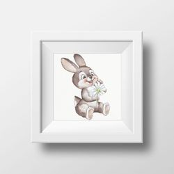 Funny Bunny guessing on a chamomile cross stitch pattern cross stitch chart for home decor and gift printable PDF files