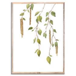birch branch art print birch tree watercolor painting birch leaf wall art minimalist botanical gree farmhouse wall decor