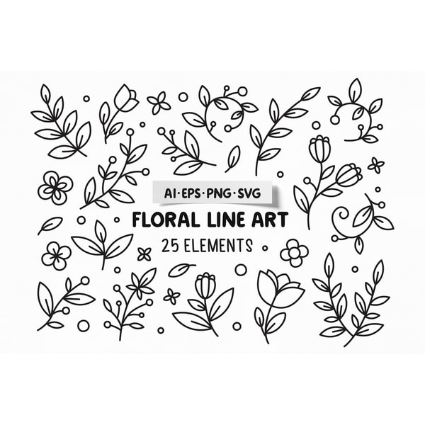 Flower SVG, Floral Clipart, Floral Line Art SVG, Floral digi | Inspire ...