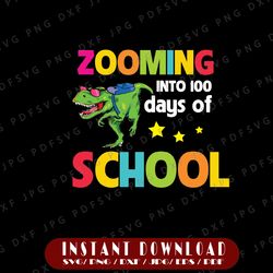 zooming into 100 days of school png / happy 100th day of school / school dinosaur / cute 100 days png