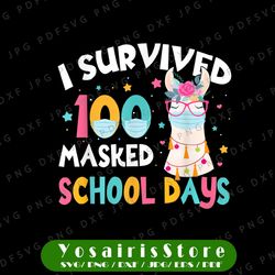 i survived 100 days of masked school no prob llama png, llama teacher girl png, quarantine llama, llama masked png