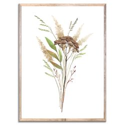 autumn floral art print fall bouquet watercolor painting botanical flowers wall art green brown farmhouse wall decor