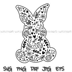 Floral Bunny SVG, Spring SVG, Easter SVG, Happy Easter Svg, Flowers Svg, Easter Shirt Svg, Files For Cricut, Sublimation