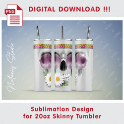 Funny Hippie Skull Seamless Sublimation Pattern - 20oz SKINNY TUMBLER - Full Tumbler Wrap
