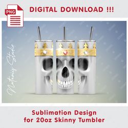 Funny Crown Skull Seamless Sublimation Pattern - 20oz SKINNY TUMBLER - Full Tumbler Wrap