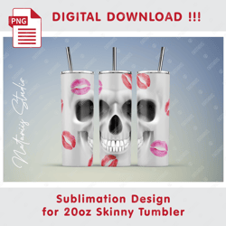 Funny Kisses Skull Seamless Sublimation Pattern - 20oz SKINNY TUMBLER - Full Tumbler Wrap