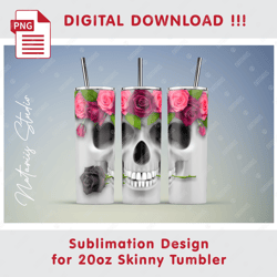 Funny Roses Skull Seamless Sublimation Pattern - 20oz SKINNY TUMBLER - Full Tumbler Wrap