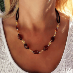 Baltic amber Choker necklace women's handmade gemstone jewelry  beaded necklace on black suede cord birthday gift women