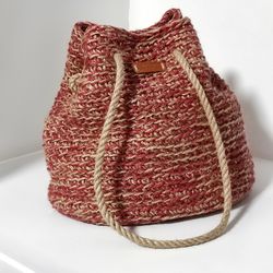 Bucket bag Crochet jute bag Crochet sac Shoulder tote bag Knitted bag Shopper bag