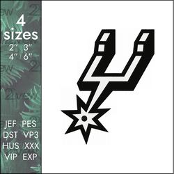 Spurs Embroidery Design, San Antonio NBA basketball logo, 4 sizes