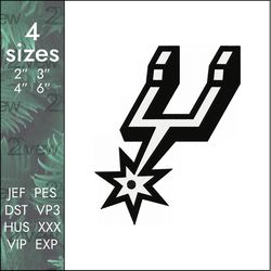 spurs embroidery design, san antonio nba basketball logo, 4 sizes
