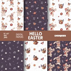 easter digital paper, spring digital paper, easter seamless pattern, spring pattern