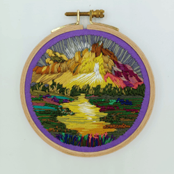 Embroidered Hoop Art 3D Design Landscape Wall Decor Small Thread Sunset Painting Home Decor Wall Hanging