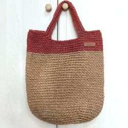 Large jute bag Crochet market bag Large shopper bag Crochet beach bag Woven tote bag Over shoulder bag