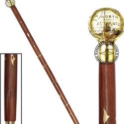 Brass Skull Damage Style Head Handle Wooden Walking cane-Walking Stick-Cane 3 Part Open Accessories Spare Part GIFT